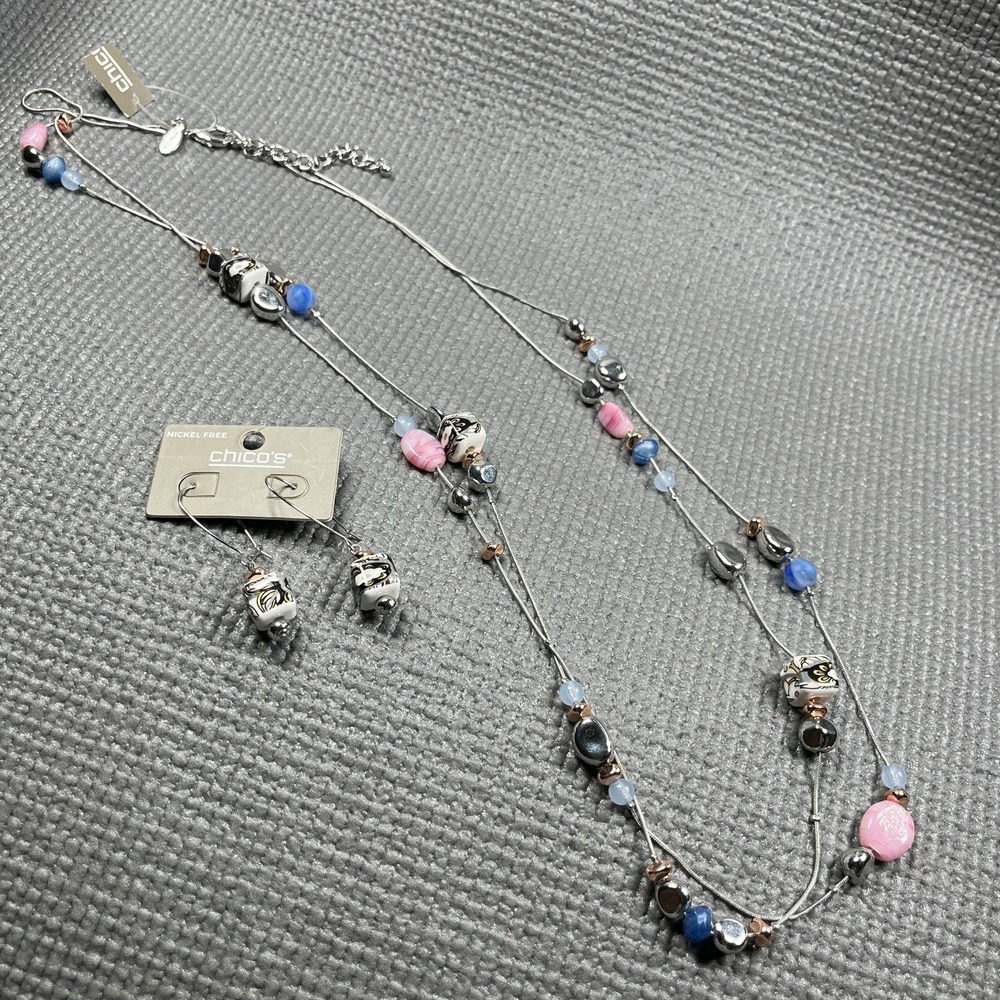 Chico's‎ Beaded Necklace & Stone Drop Earrings Set Multicolor Nickle Free NEW